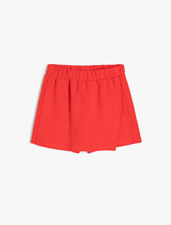 Basic Mini Şort Etek Kruvaze Beli Lastikli Pamuklu