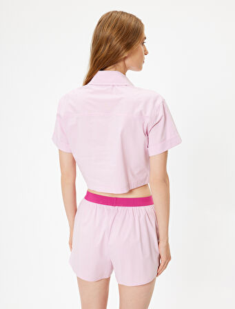 Polo Yaka Crop Pijama Üstü Kısa Kollu Düğmeli Pamuklu