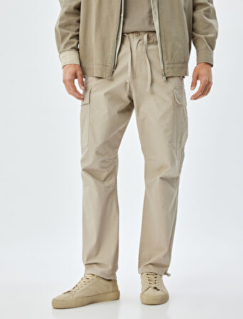 Paraşüt Pantolon Oversize Beli Bağcıklı Kargo Cep Detaylı Pamuklu