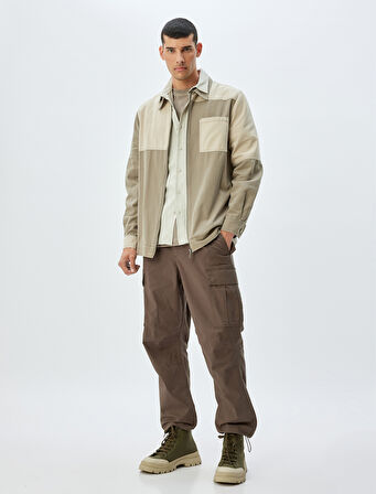 Paraşüt Pantolon Oversize Beli Bağcıklı Kargo Cep Detaylı Pamuklu