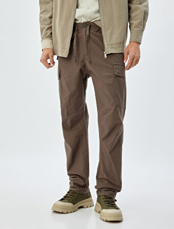 Paraşüt Pantolon Oversize Beli Bağcıklı Kargo Cep Detaylı Pamuklu