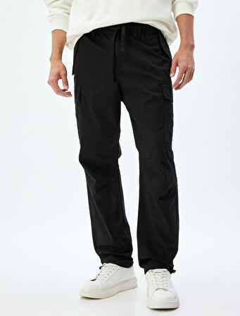 Paraşüt Pantolon Oversize Beli Bağcıklı Kargo Cep Detaylı Pamuklu