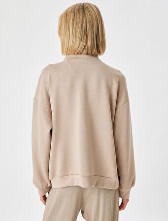 Örme Sweatshirt Pijama Üstü Dik Yaka Kapaklı Cep Detaylı