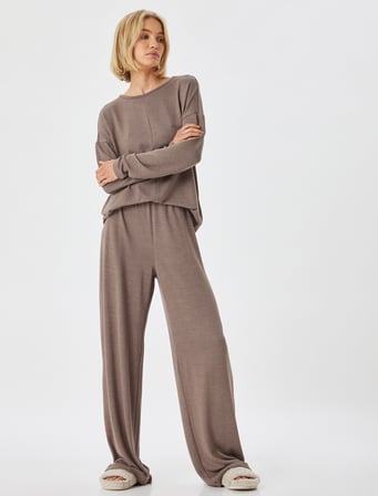 Örme Pijama Altı Bol Paça Standart Bel