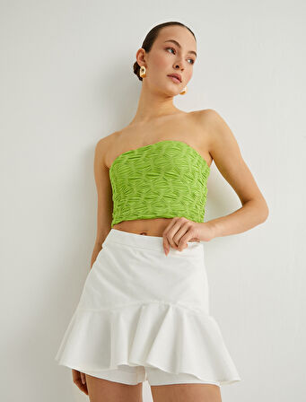 Keten Karışımlı Şort Etek Fırfırlı Asimetrik