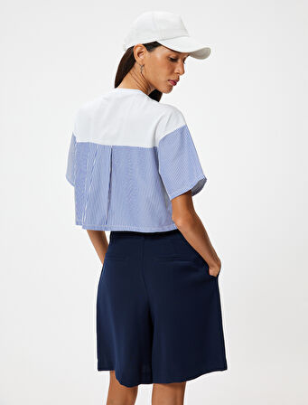 Bisiklet Yaka Tişört Kumaş Detaylı Detaylı Kısa Kollu