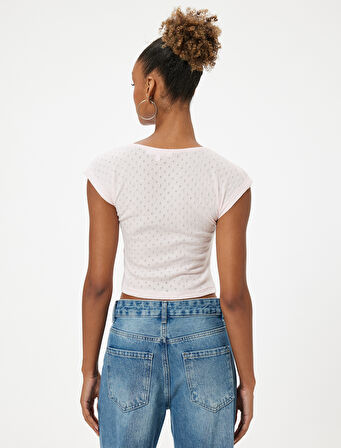Kap Kol Tişört Fiyonk Detaylı Kare Yaka Slim Fit
