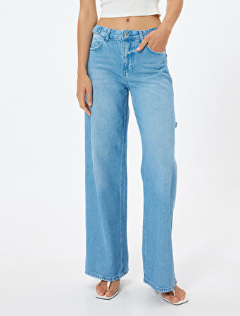 Düşük Bel Kot Pantolon Cep Detaylı Rahat Kalıp - Loose Straight Fit Jeans