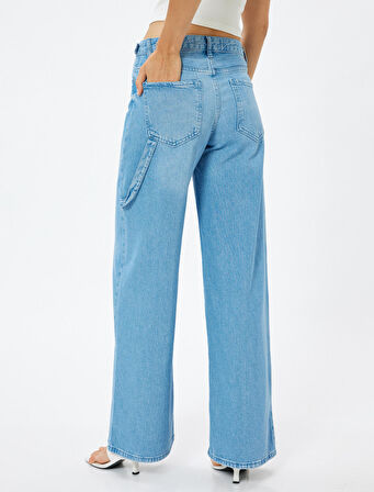 Düşük Bel Kot Pantolon Cep Detaylı Rahat Kalıp - Loose Straight Fit Jeans