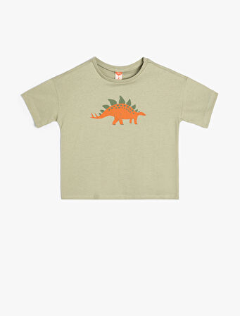 Dinozorlu Tişört Kısa Kollu Bisiklet Yaka Pamuklu