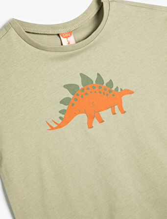 Dinozorlu Tişört Kısa Kollu Bisiklet Yaka Pamuklu