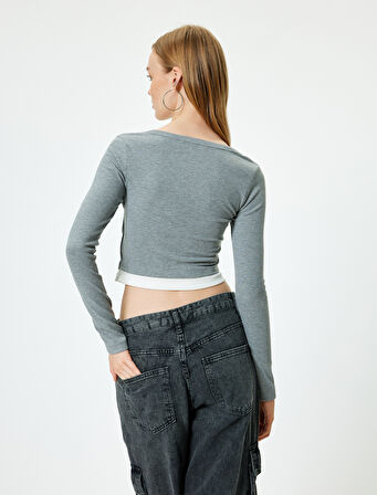 Uzun Kollu Tişört Düğmeli V Yaka Atlet Detaylı