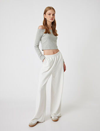 Madonna Yaka Uzun Kollu Biyeli Crop Tişört