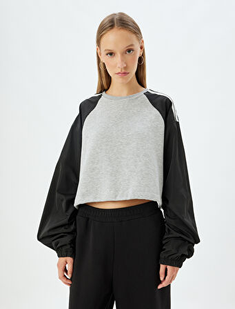 Crop Oversize Sweatshirt Reglan Kollu Bisiklet Yaka Biyeli
