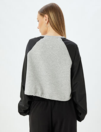 Crop Oversize Sweatshirt Reglan Kollu Bisiklet Yaka Biyeli