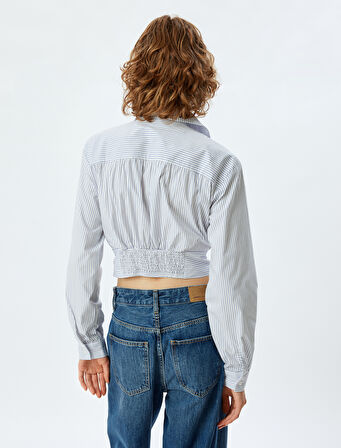 Crop Gömlek Uzun Kollu Klasik Yaka Düğmeli Gipeli Slim Fit