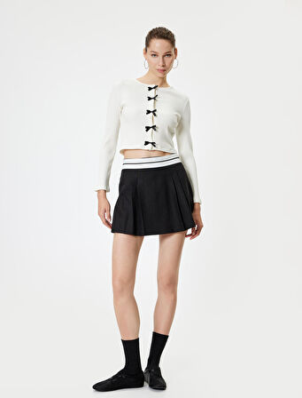 Fiyonklu Hırka Bisiklet Yaka Uzun Kollu Düğmeli