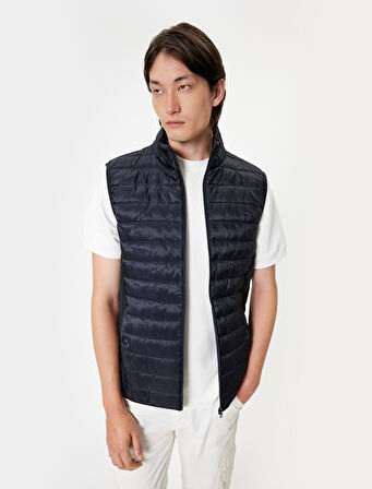 Şişme Yelek Slim Fit Dik Yaka Cep Detaylı