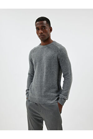 Triko Kazak Bisiklet Yaka Dokulu Uzun Kollu