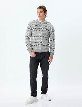 Bisiklet Yaka Desenli Triko Kazak