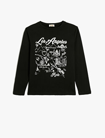 Tişört Şehir Baskılı Uzun Kollu Bisiklet Yaka 