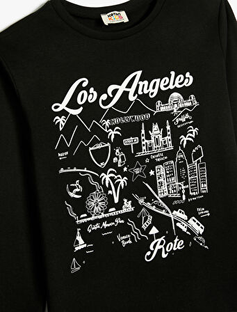 Tişört Şehir Baskılı Uzun Kollu Bisiklet Yaka 