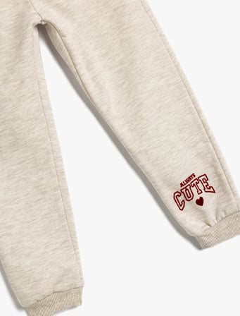Jogger Eşofman Altı Şardonlu Baskı Detaylı Beli Lastikli