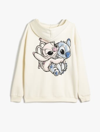 Disney Oversize Sweatshirt Kapüşonlu Arkası Baskılı Şardonlu Lisanslı