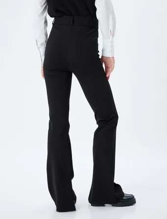 İspanyol Paça Pantolon Nervürlü Düğmeli İnterlok Çelik Kumaş Slim Fit