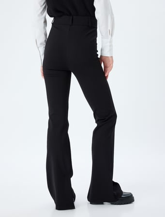 İspanyol Paça Pantolon Nervürlü Düğmeli İnterlok Çelik Kumaş Slim Fit