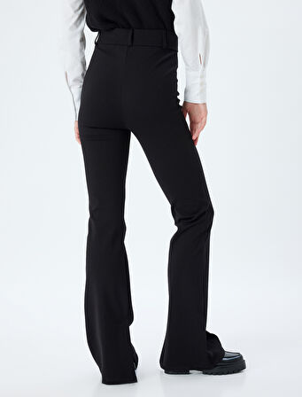 İspanyol Paça Pantolon Nervürlü Düğmeli İnterlok Çelik Kumaş Slim Fit
