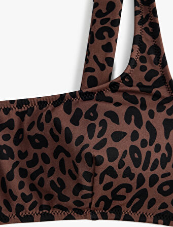 Bralet Leopar Bikini Üstü  Arkası Kopça Kapamalı Astarlı Pedli