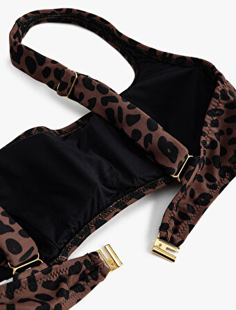 Bralet Leopar Bikini Üstü  Arkası Kopça Kapamalı Astarlı Pedli