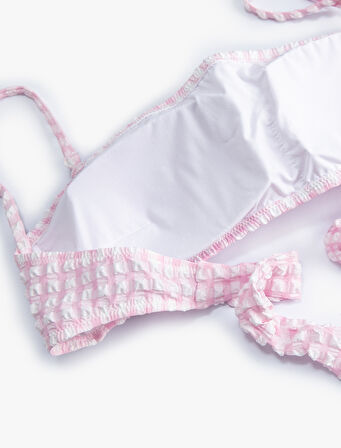 Straplez Bikini Üstü Dokulu Pötikareli Çıkarılabilir Askılı Pedli