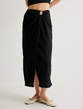 Koton X Melis Ağazat - Midi Boy Kruvaze Etek Dokulu Aksesuar Detaylı