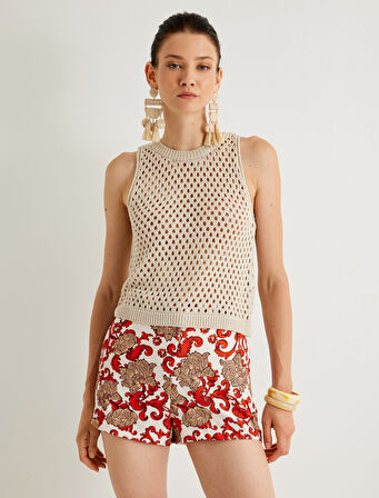 Koton X Melis Ağazat - Ajurlu Kroşe Üst Kolsuz Bisiklet Yaka