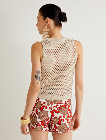 Koton X Melis Ağazat - Ajurlu Kroşe Üst Kolsuz Bisiklet Yaka