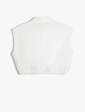 Crop Gömlek Kolsuz Beli Lastikli Cepli Düğmeli