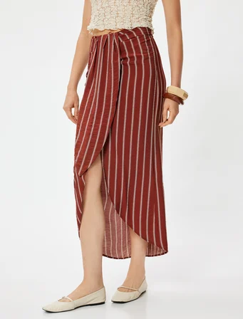 Koton X Melis Ağazat - Midi Boy Sarong Etek Kruvaze Asimetrik Slim Fit