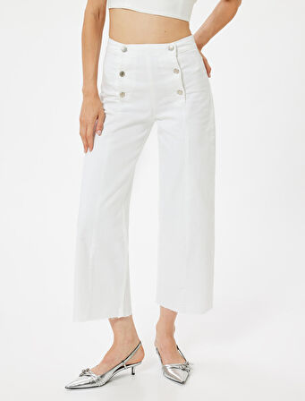 Geniş Kısa Paça Kot Pantolon Standart Bel Düğmeli - Sandra Jeans