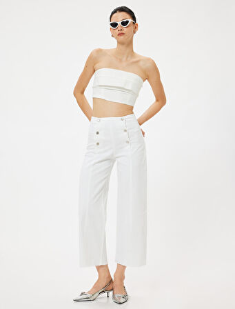 Geniş Kısa Paça Kot Pantolon Standart Bel Düğmeli - Sandra Jeans