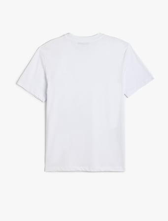 Kısa Kollu Tişört Bisiklet Yaka Dikiş Detaylı Pamuklu Etiket Detaylı