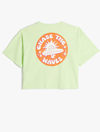 Tişört Sörf Baskı Detaylı Kısa Kollu Bisiklet Yaka 