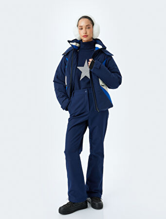 Renk Bloklu Çıkarılabilir Kapüşonlu Su Geçirmez Kayak Montu