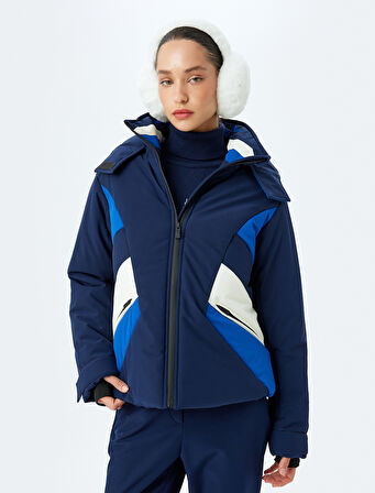 Renk Bloklu Çıkarılabilir Kapüşonlu Su Geçirmez Kayak Montu