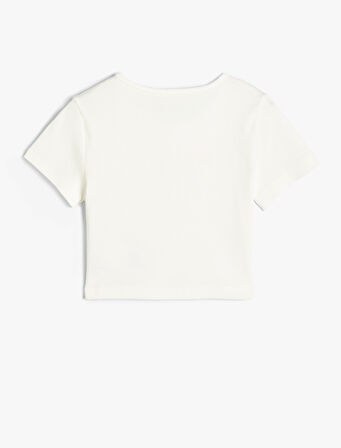 Tişört Kedi Baskılı Kısa Kollu Bisiklet Yaka Pamuklu