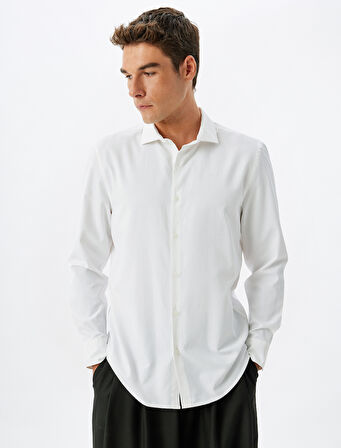Klasik Gömlek Slim Fit Uzun Kollu Yarım İtalyan Yaka Pamuk Karışımlı