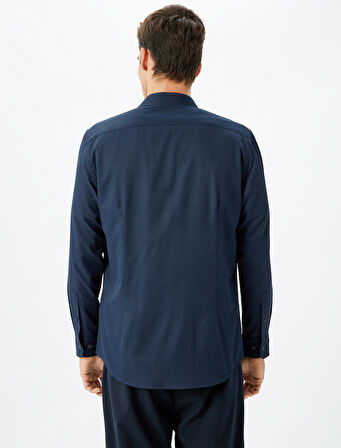 Klasik Gömlek Slim Fit Uzun Kollu Yarım İtalyan Yaka Pamuk Karışımlı