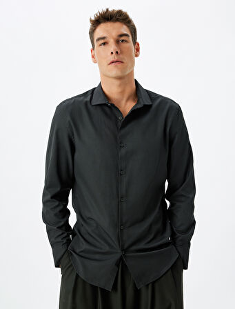 Klasik Gömlek Slim Fit Uzun Kollu Yarım İtalyan Yaka Pamuk Karışımlı