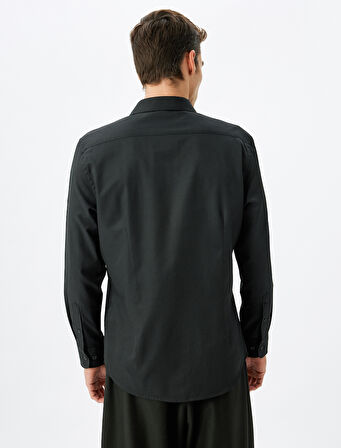 Klasik Gömlek Slim Fit Uzun Kollu Yarım İtalyan Yaka Pamuk Karışımlı